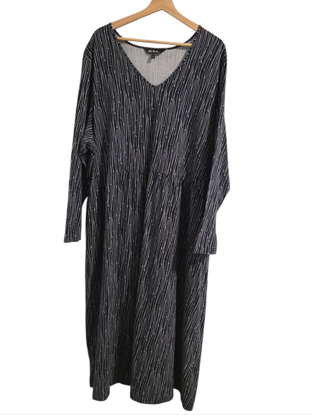 Ulla Popken V-Neck Abstract Striped Maxi Dress With Pockets Sz 24/26